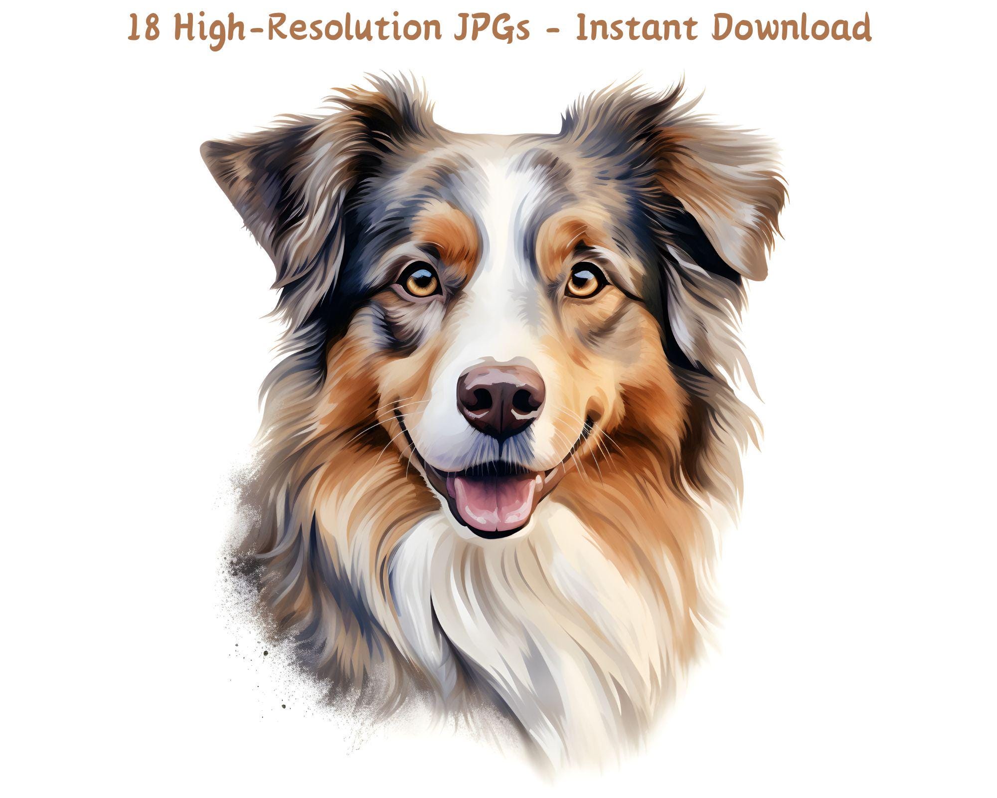 Watercolor Australian Shepherd Clipart: Farmhouse Aussie Dog Art (18 ...