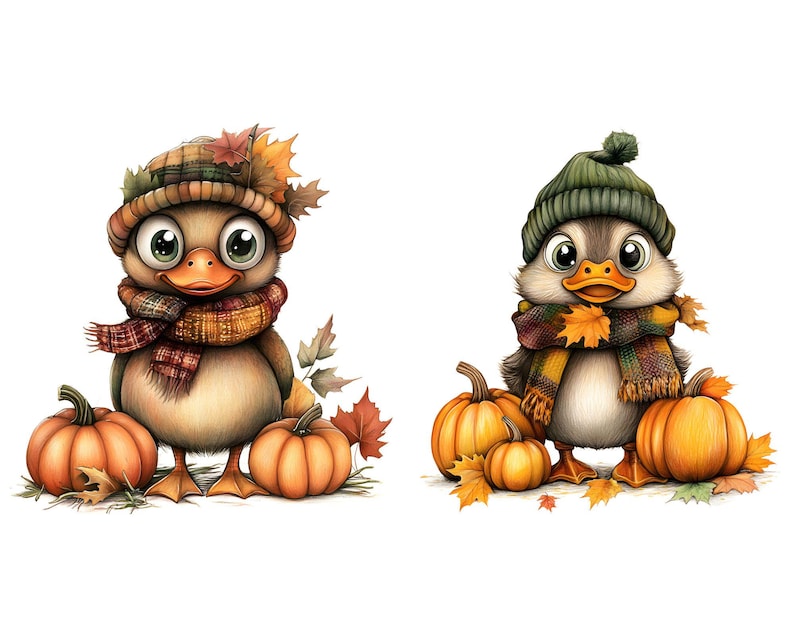 Autumn Duck Clipart, Fall Crafting Pumpkins, Leaves (digital Download ...