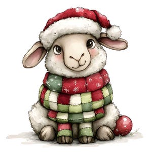 Aquarell Weihnachtsschafe Clipart, 14 JPG festliche Bauernhof Tier Illustrationen, Urlaub Lamm Kunst für Karten & Kunsthandwerk, digitaler Download