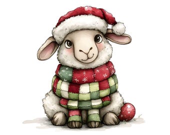 Watercolor Christmas Sheep Clipart: Festive Holiday Lamb Art (Digital Download)