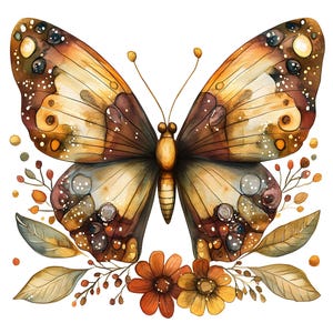 Vintage Butterfly Clipart, 16 JPG, Butterflies and Flowers, Card Making, Paper Craft, Scrapbooking, Digital Download, Commercial Use