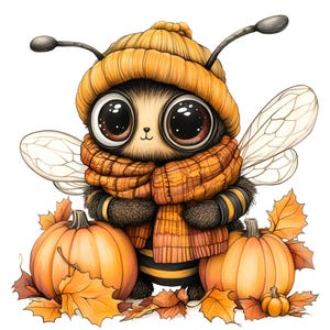 Autumn Bee Clipart, 14 JPG, Cute Fall Clip Art, Paper Crafting, Card Making, Scrapbooking, Digital Download, Commercial Use