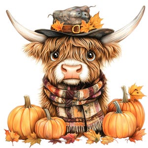 Clipart de vaca das terras altas de outono, 14 JPG, Clip Art de gado fofo, Artesanato em papel, Criação de cartões, Scrapbooking, Download digital, Uso comercial