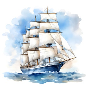 Watercolor Sailing Ship Clipart, 20 High Quality JPG, Digital Paper Craft, Card Making, Scrapbook Images, Commercial Use