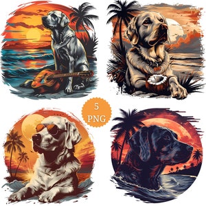 Watercolor Labrador Retriever Clipart: Beach Dog PNG Bundle (Digital Download)