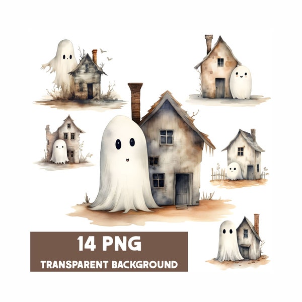 Ghost Clipart, Ghost House, Abandoned House, Ghost PNG, Halloween Clipart, Sublimation, Digital Paper Craft, Scrapbook, Commercial Use