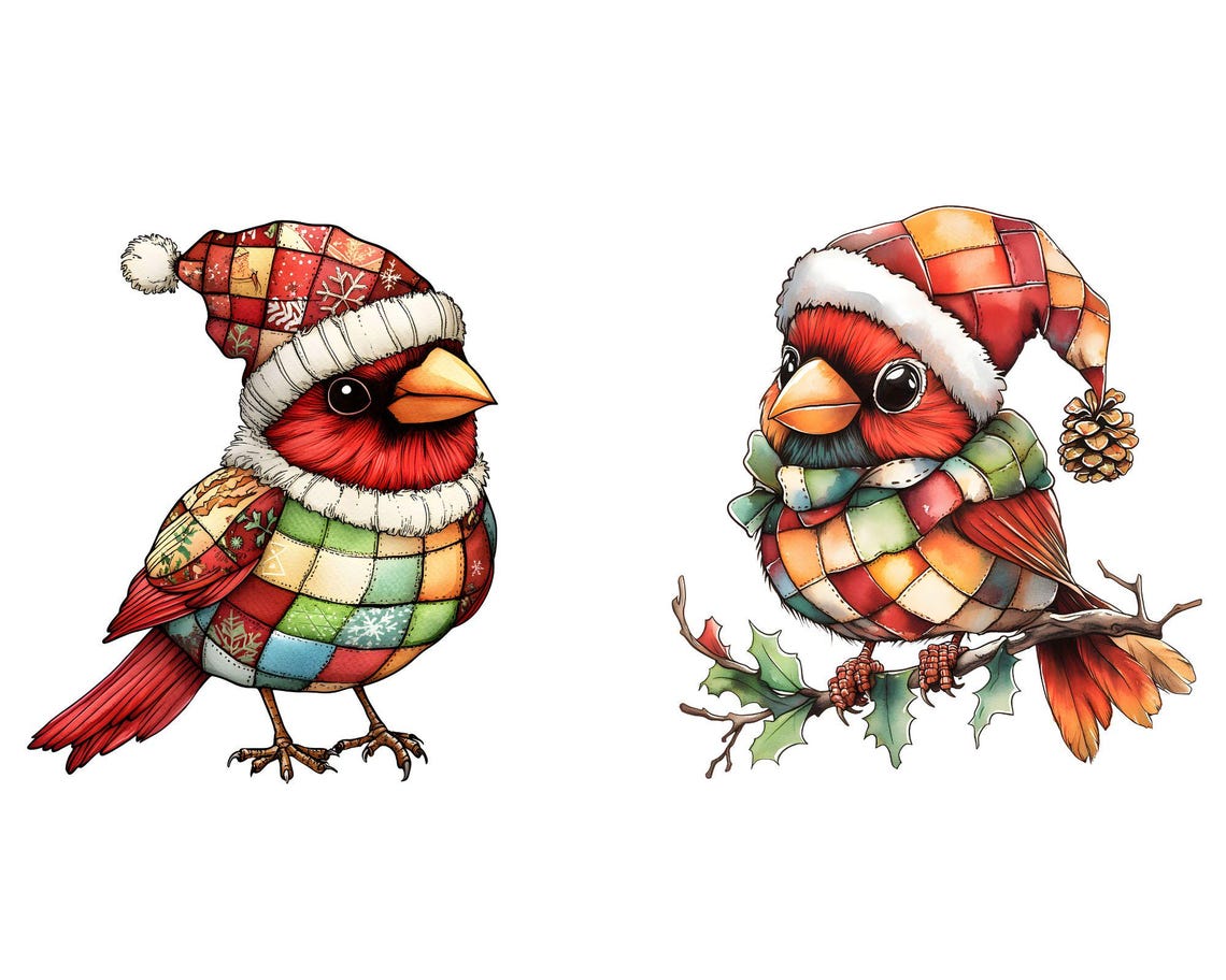 Whimsy Cardinal Vector Christmas Cardinal Clipart: Whimsical Xmas Bird JPG (digital Download ...