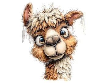 Funny Alpaca Watercolor Clipart: Whimsical Animal Art (16 PNG & JPG Digital Download)