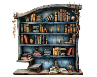 Whimsical Bookshelf Clipart: 24 PNG Images (Digital Download)