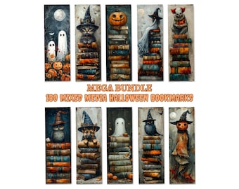 Halloween Bookmark Bundle: 180 Whimsical Designs (Digital Download, PNG/JPG 2x6 In