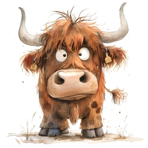 Lustige Highland Kuh Clipart, 24 JPG, Süße Highland Kuh Illustration, Funky Kuh, Digitale Papier Handwerk, Kartenherstellung, Scrapbook, Kommerzielle Nutzung