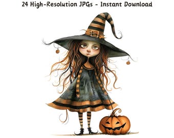 Clipart di streghe stravaganti: arte di Halloween, creazione di biglietti (download digitale)
