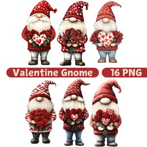 Valentine Gnome Clipart, 16 PNG, Valentinstag Sublimation, Papiermodelle, Kartenherstellung, Scrapbooking, digitaler Download, kommerzielle Nutzung