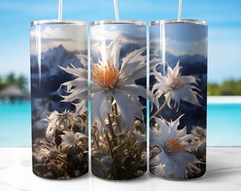 Edelweiss Tumbler Wrap, 20oz Skinny Tumbler, Sublimation PNG, Seamless Design, Straight And Tapered, Flower Tumbler Wrap, Digital Download