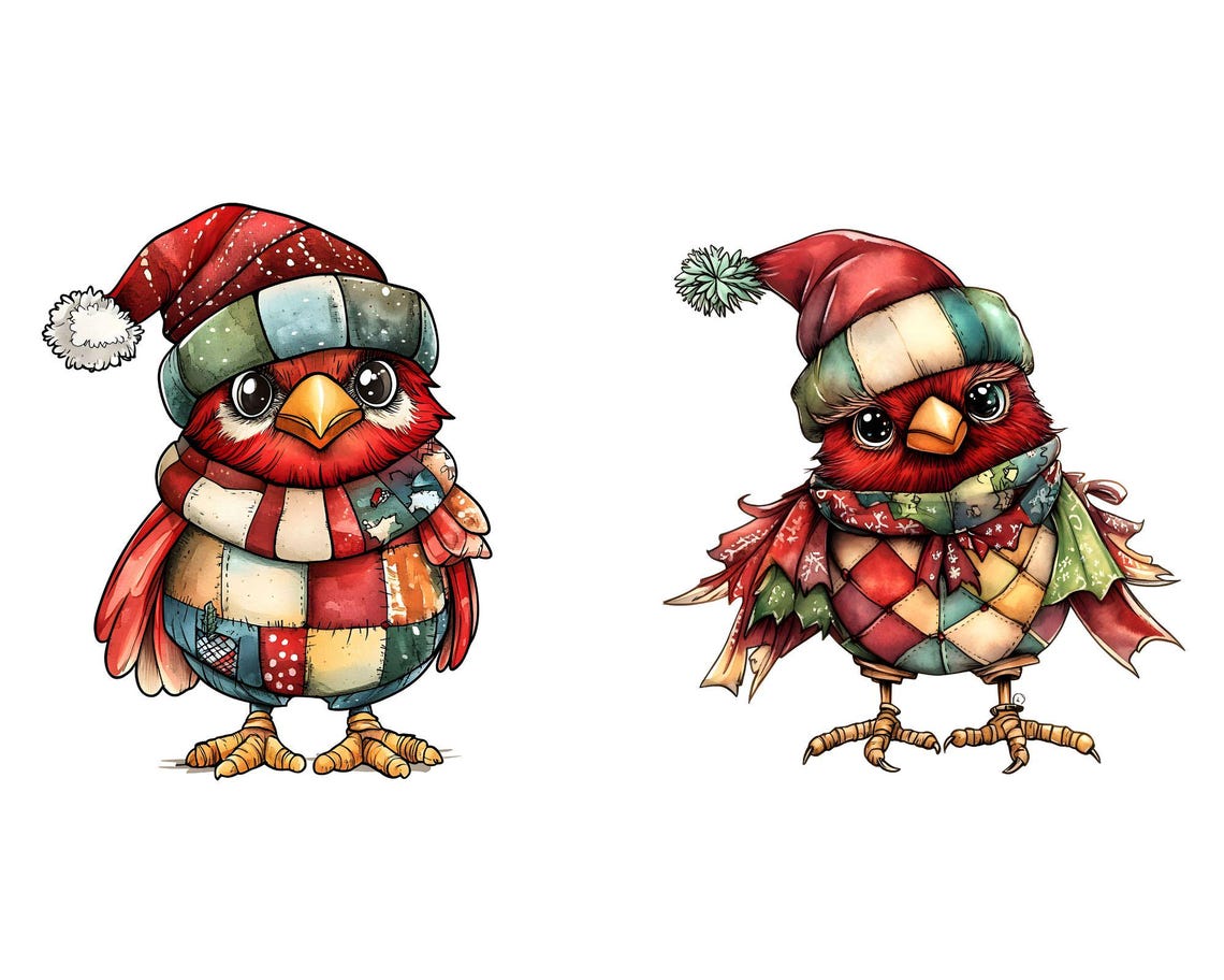 Whimsy Cardinal Vector Christmas Cardinal Clipart: Whimsical Xmas Bird JPG (digital Download ...