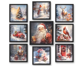 Weihnachten Gallery Wall Art Set: Quadratische Drucke (Digitaler Download)
