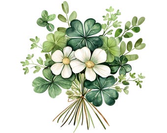 St. Patrick's Day Shamrock Bouquet Clipart: Irish Floral (Digital Download)