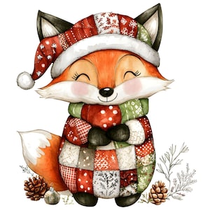 Clipart mignon renard de Noël, 14 JPG, clipart Noël fantaisiste, travaux manuels en papier, fabrication de cartes, images de scrapbooking, téléchargement numérique, usage commercial