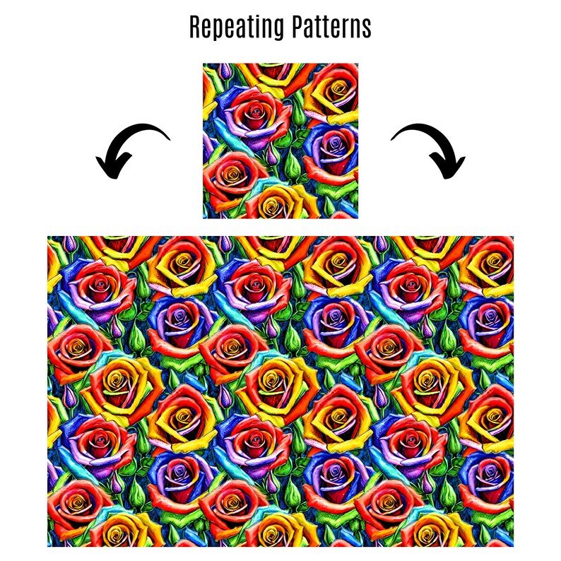 Full Drop Repeat Pattern Roses Rainbow Roses Digital Paper, Seamless Patterns, Repeat Pattern, Roses ...