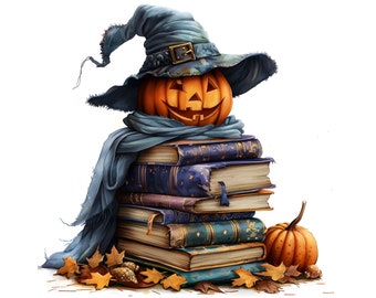 Halloween Kürbis Bücher Clipart: Kommerzielle Nutzung JPG Bilder (Digitaler Download)