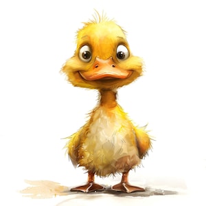Funny Watercolor Duck Clipart, Whimsical Paper Craft (Digital Download)