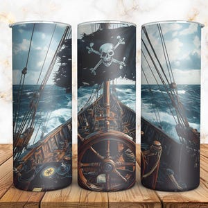 Pirate Ship Deck Tumbler Wrap, PNG Nautical Sea Waves Background for 20oz Tumblers, Sublimation & DIY Crafts, Digital Download