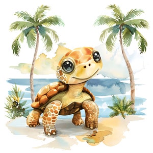 Süsse Meeresschildkröte Clipart, 30 JPG. Aquarell, Sommer Clip Art, Scrapbook Bilder, Kartenherstellung, digitales Papiermodell, kommerzielle Nutzung