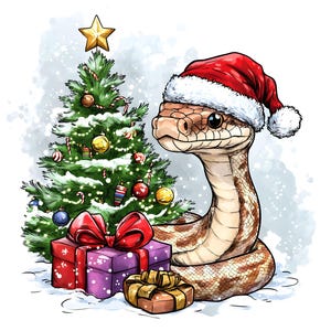 Clipart de cobra de Natal, 12 JPG, cobra de ano novo, clipart para impressão em aquarela, criação de cartões, artesanato em papel, download digital, uso comercial