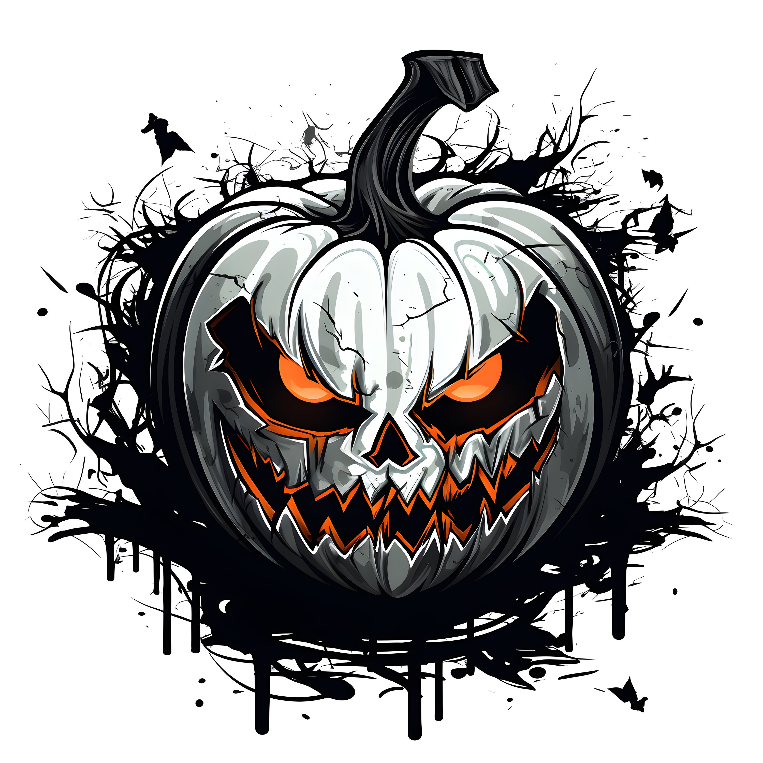Black and White Halloween Pumpkin Clipart, 12 Jpgs, Spooky Pumpkin