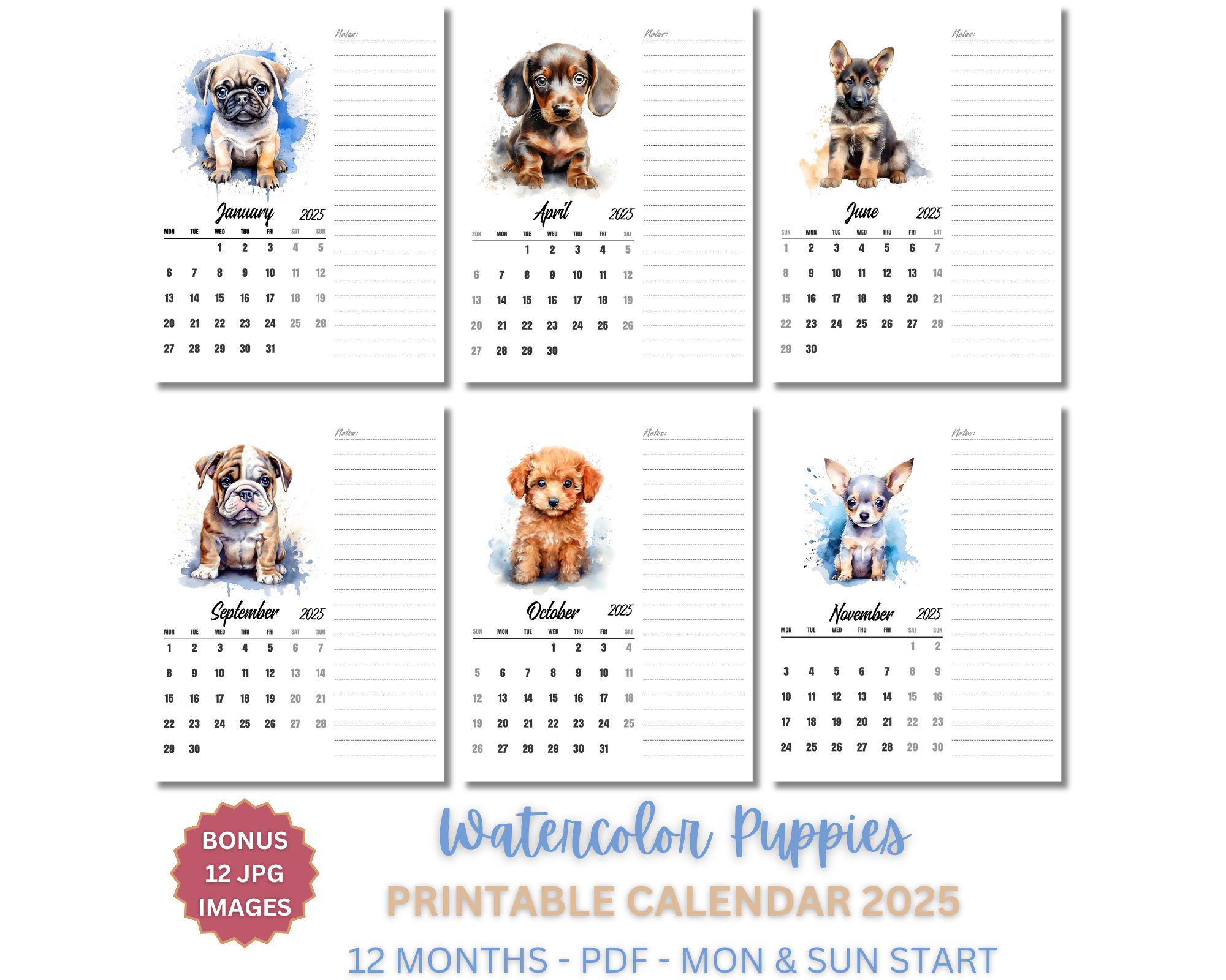 Printable Dog Calendar 2025