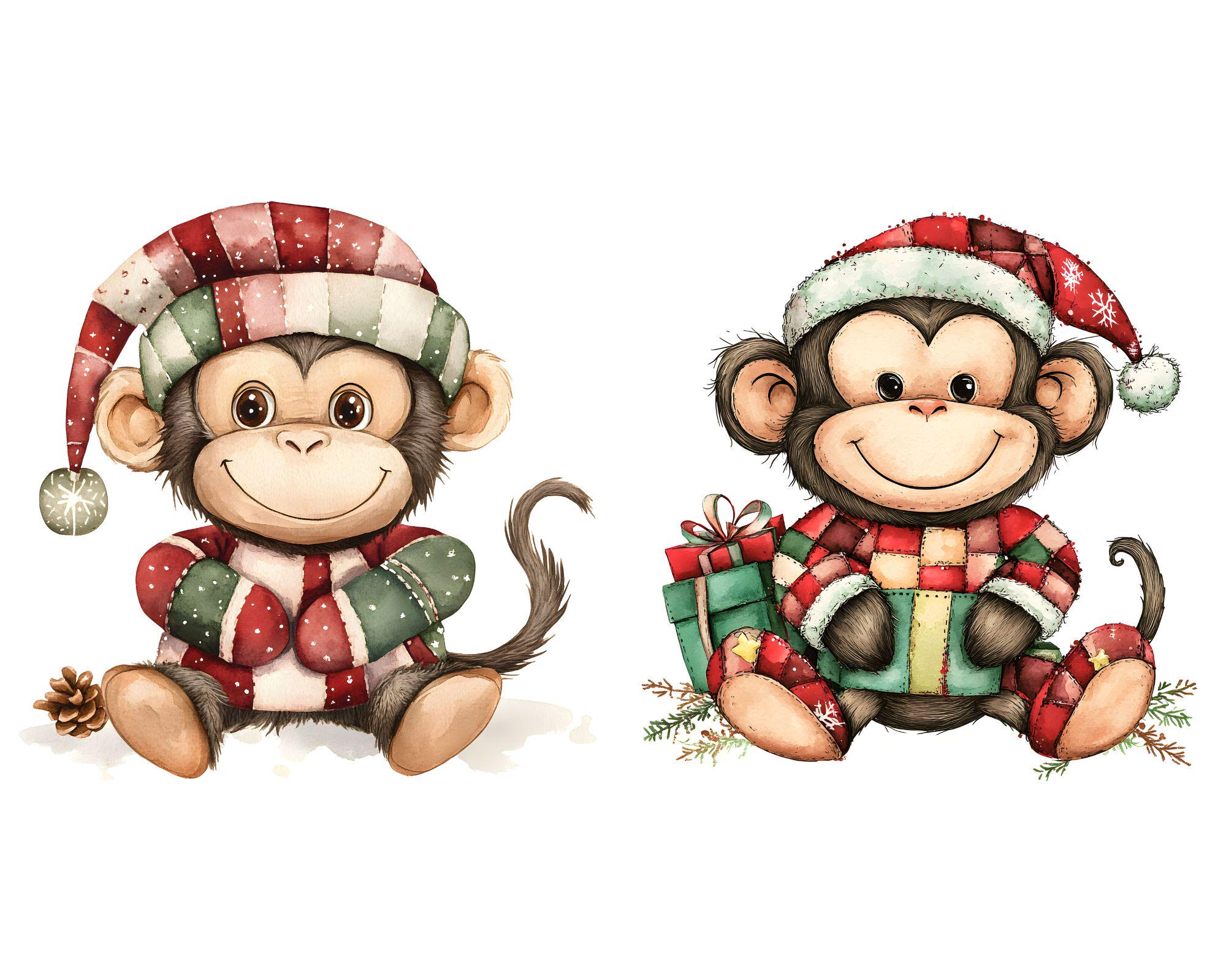 Clipart kerstaap: grillige kerstkunst (digitale download) - Etsy België, image size:2000x1600