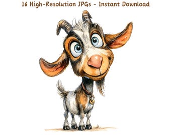 Clipart de acuarela de cabra divertida: Arte caprichoso de animales de granja (Descarga digital)