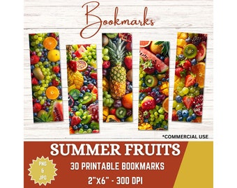 Watercolor Summer Fruits Bookmarks: Printable PNG/JPG Set (Digital Download)