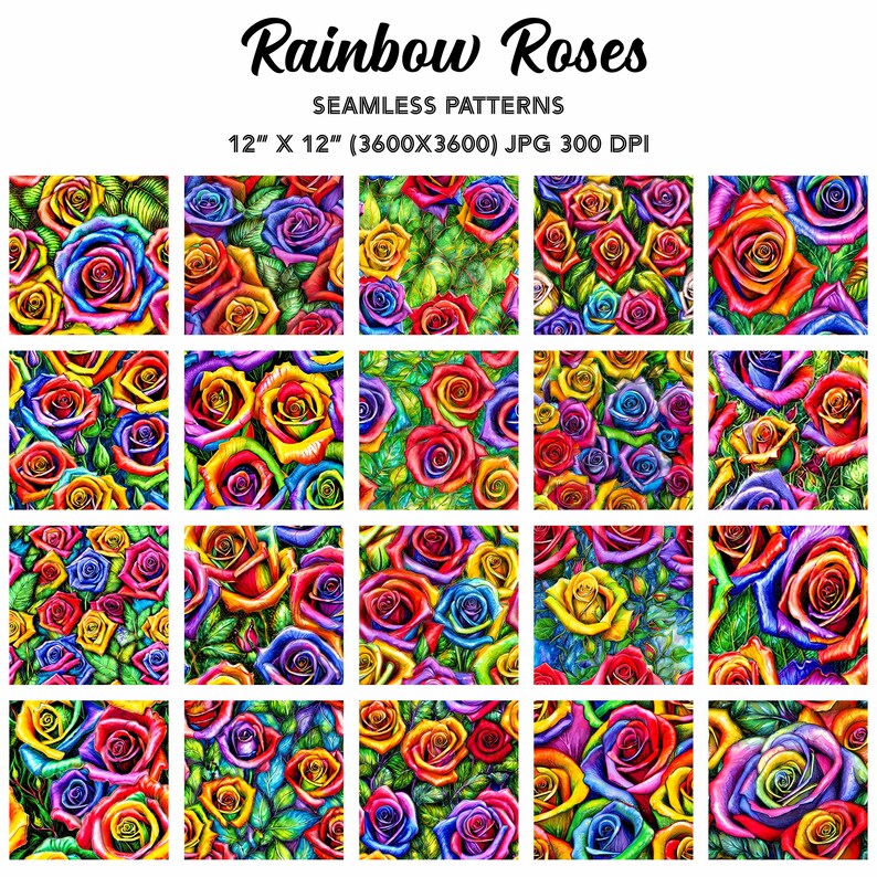 Rainbow Roses Digital Paper Seamless Patterns Repeat - Etsy
