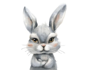 Watercolor Funny Bunny Clipart, Quirky Animal Illustration (Digital Download)