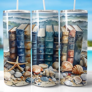 Beach Books Tumbler Wrap: 20 oz mager sublimatieontwerp (digitale download)