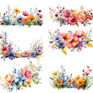 Blumenrand Clipart, 50 PNG, Blumenbündel, Blumenrahmen, Blumenclipart, Sublimationsblumen, Papierhandwerk, Sammelalbum, kommerzielle Nutzung