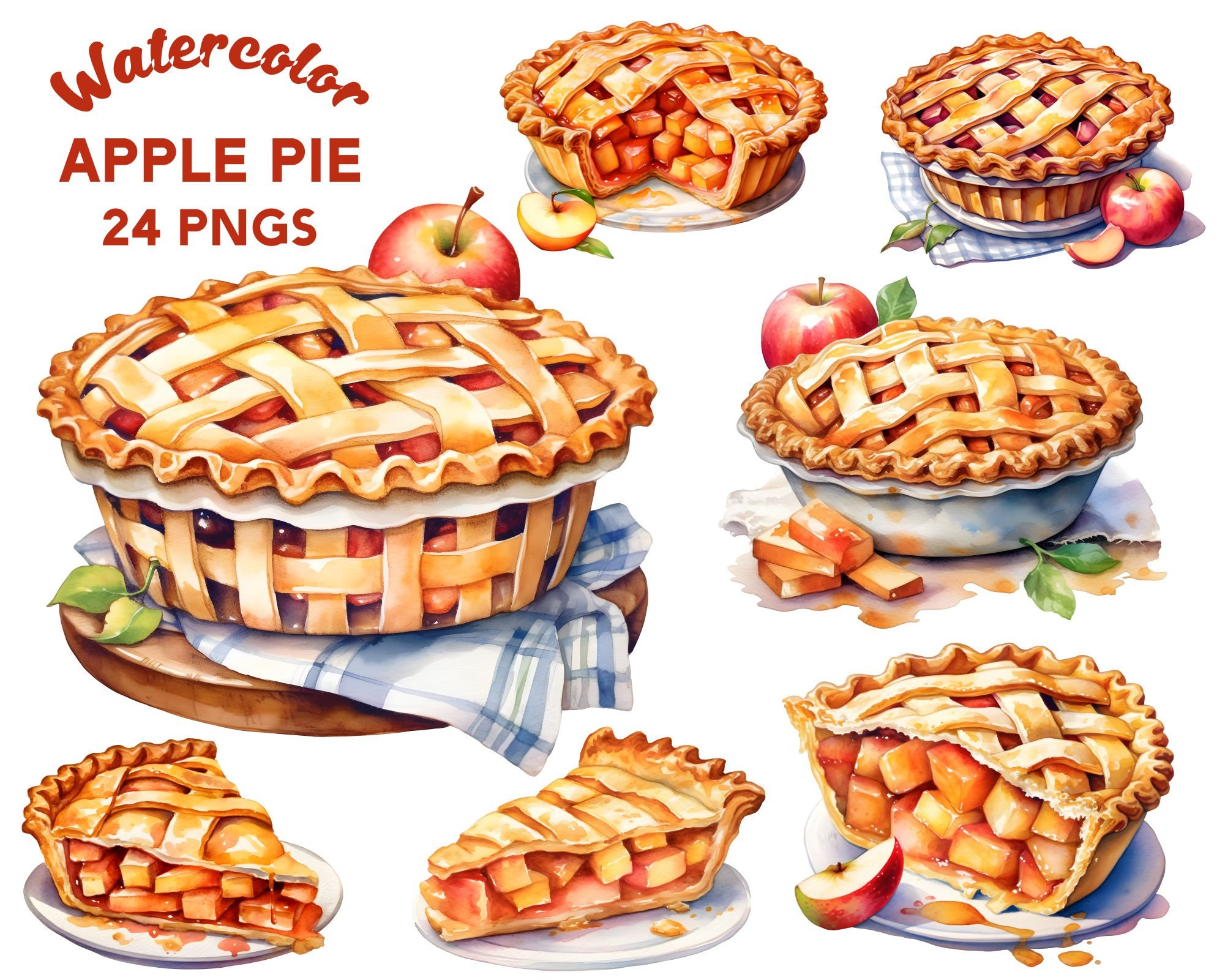Watercolor Apple Pie Clipart 24 High-quality Pngs Food photo