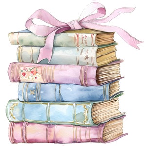 Clipart shabby chic, pile de livres, 18 fichiers JPG haute qualité, aquarelle, scrapbooking, fabrication de cartes, créations numériques sur papier, usage commercial