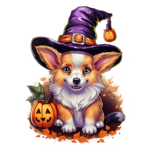 Halloween Pembroke Corgis Clipart, 12 JPGs, Aquarell Halloween, Halloween Hund, Süßes Halloween, digitales Papiermodell, kommerzielle Nutzung
