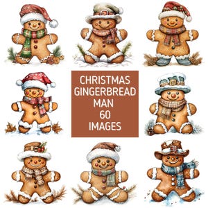 Christmas Gingerbread Man Clipart Bundle, 60 JPG, Xmas Clip Art, Card Making, Paper Craft, Scrapbooking, Digital Download, Commercial Use
