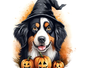 Halloween Bernese Mountain Dog Clipart 12 Jpgs Watercolor