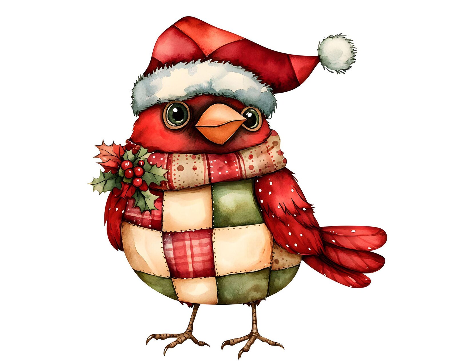 Whimsy Cardinal Vector Christmas Cardinal Clipart: Whimsical Xmas Bird JPG (digital Download ...