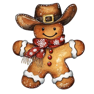 Clipart de pan de jengibre de vaquero, 14 PNG, clip art navideño de sublimación, fabricación de tarjetas, manualidades con papel, álbumes de recortes, descarga digital, uso comercial