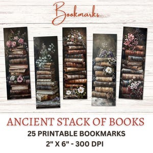 Stack Of Old Books Printable Bookmark, Set Of 25 PNG/JPG, 2x6 In, Digital Sheets, Oil Painting Old Books, Book Lover, Digital Download