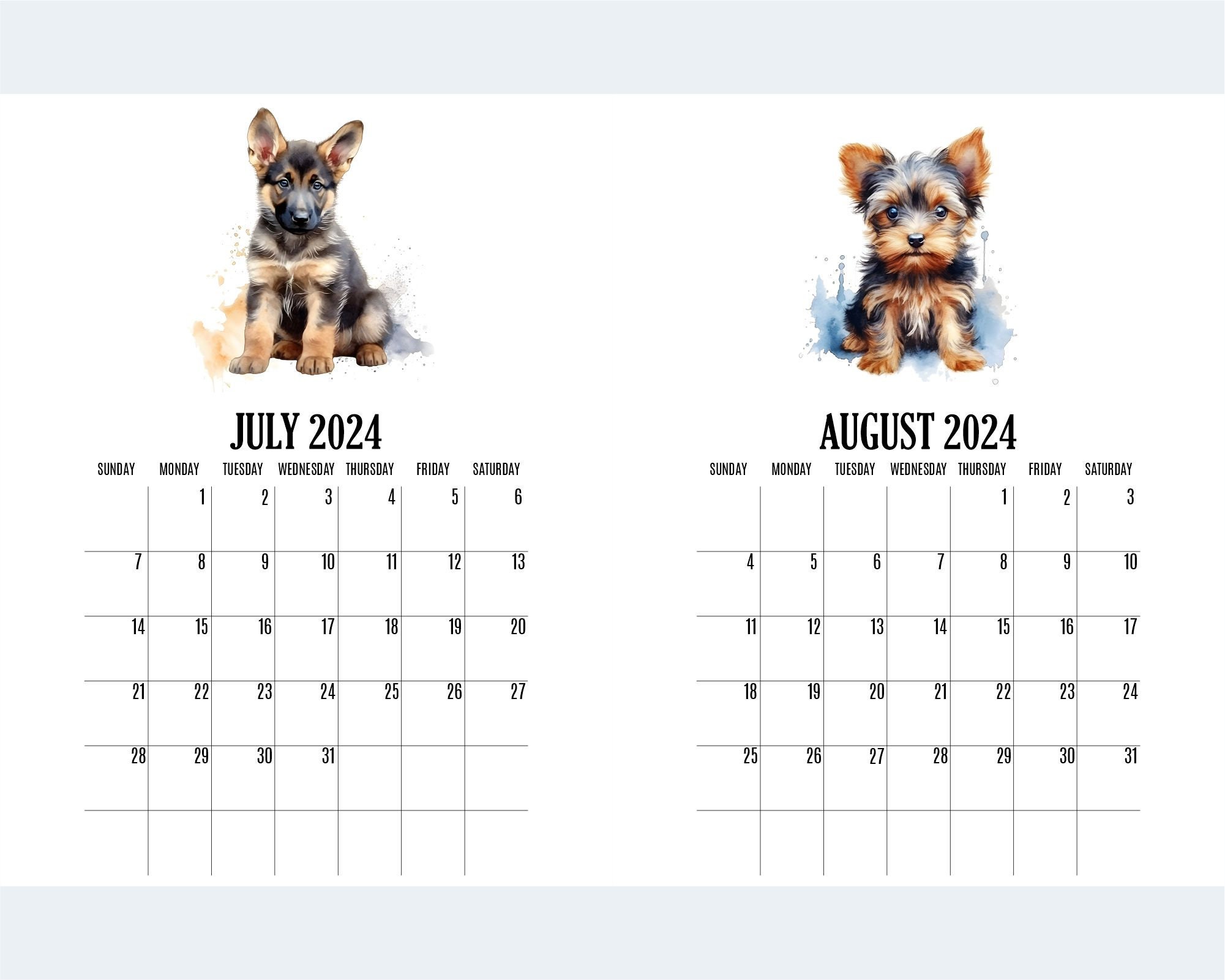 Dog Calendar 2024, Printable Calendar, Puppy Calendar, Monday and ...