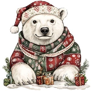 Christmas Polar Bear Clipart, 14 JPG, Whimsical Xmas Clip Art, Paper Crafts, Card Making, Scrapbook Images, Digital Download, Commercial Use