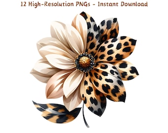 Watercolor Leopard Print Flower Clipart: Elegant PNG Design (Digital Download)