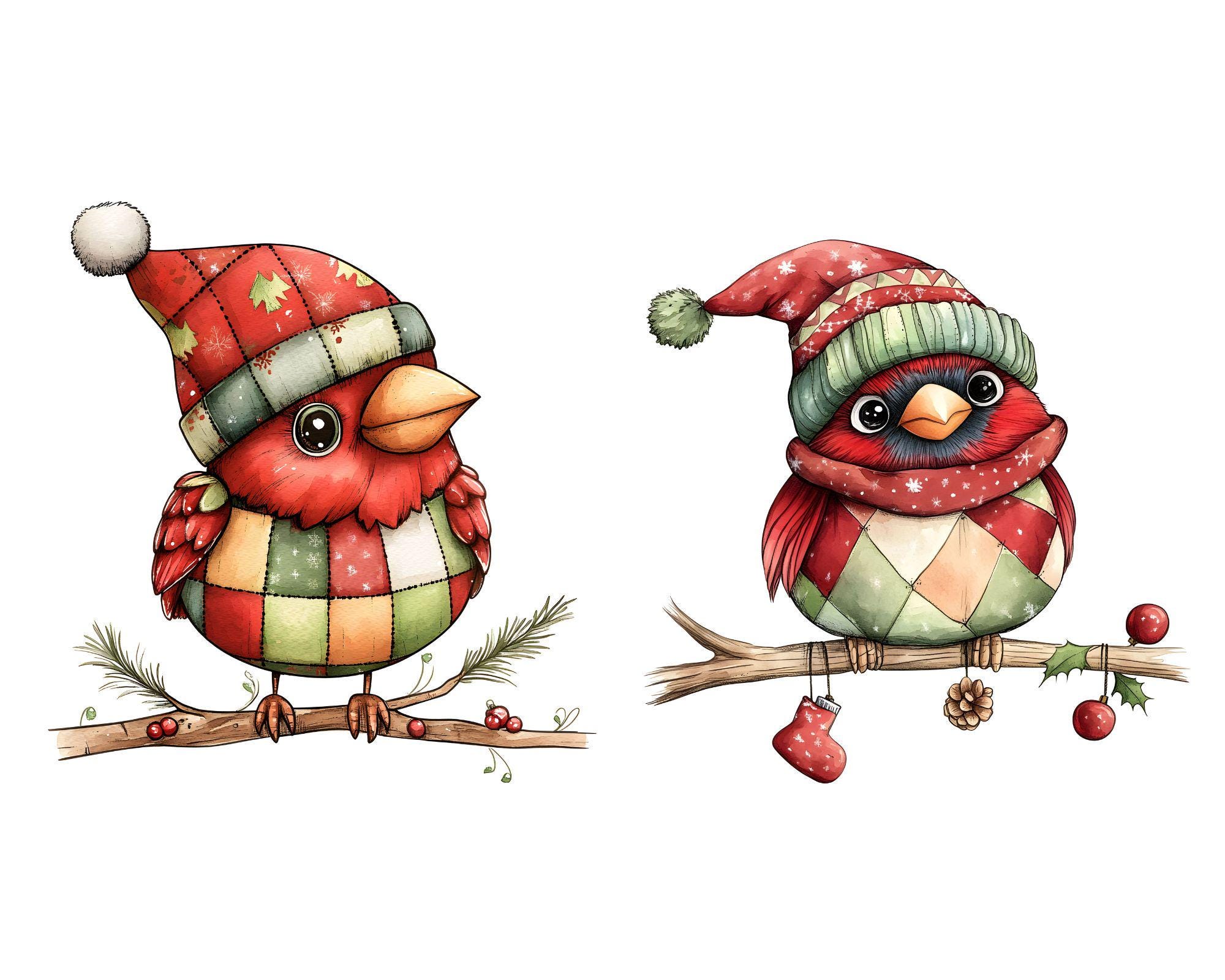Whimsy Cardinal Vector Christmas Cardinal Clipart: Whimsical Xmas Bird JPG (digital Download ...