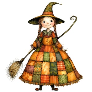 Niedliche kleine Hexe Clipart, 20 JPG, Patchwork Hexe Clip Art, Kartenherstellung, Papier Basteln, Scrapbook Bilder, digitaler Download, kommerzielle Nutzung